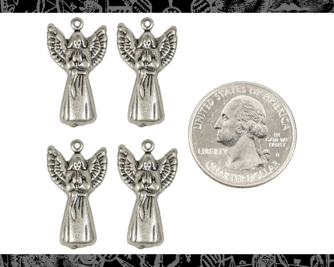 Antiqued Silver Plated Brass Winged Angel Charms - Set of Four - S-C222